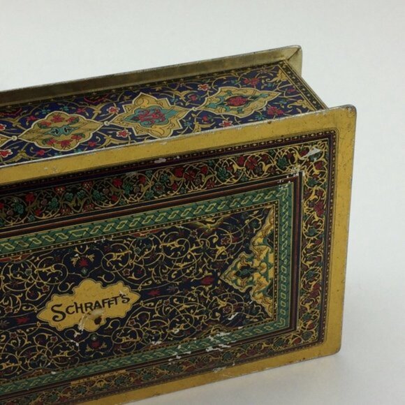 Schrafft's Vintage Tin Candy Box Canco Persian Lithograph Motif Hinged Lid - Picture 14 of 16